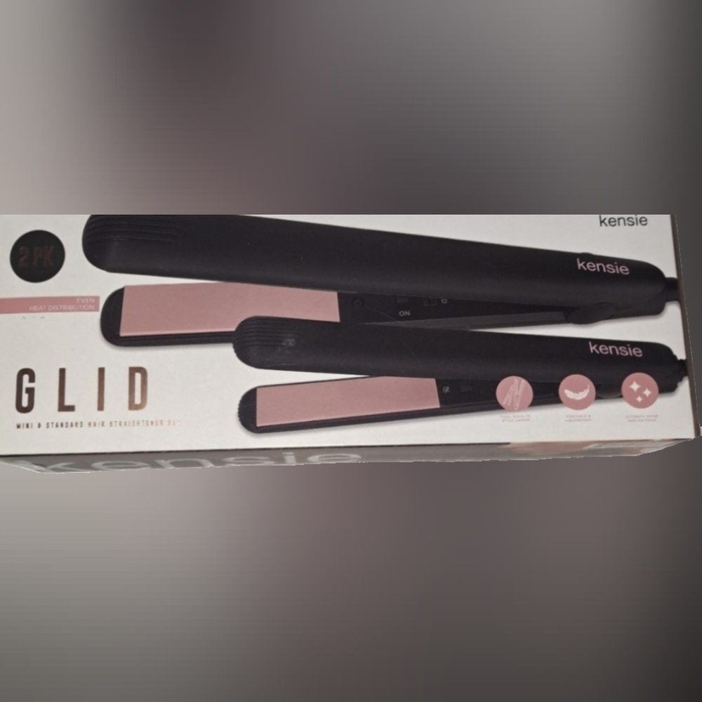 Kensie Two Pack Flatirons Full Size 1 1/2" Plus One Mini 1" Black Straighteners